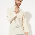 Oversize cotton short kurta for men with swastik print