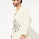 Oversize loose fit Gayatri Mantra cotton short kurta for men