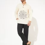 Breathable cotton khadi fabric Gayatri Mantra short kurta for men