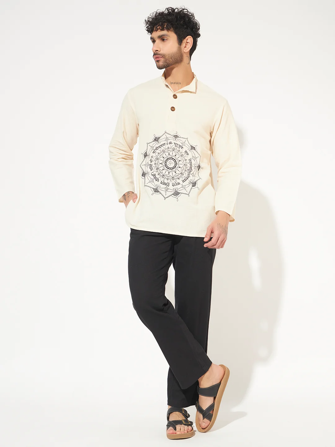 Om short kurta for men side face Breathable cotton khadi fabric Gayatri Mantra short kurta for men