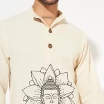 Lord Buddha print on cotton khadi short kurta for men