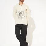 Oversize loose fit Buddha cotton short kurta for men