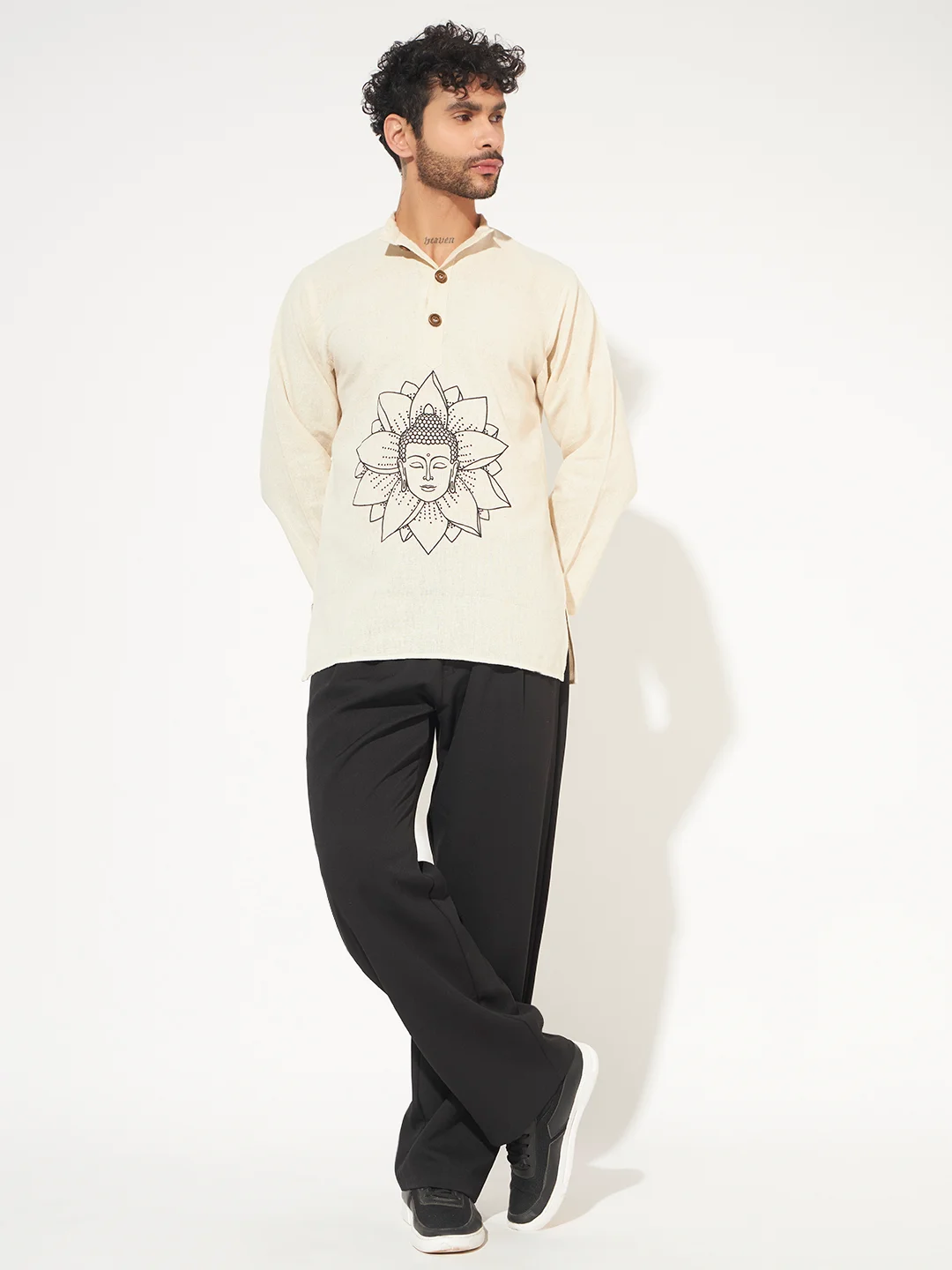Oversize loose fit Buddha cotton short kurta for men