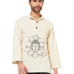 Buddha Printed Cotton Short Kurta for Men – Loose Fit Spiritual Wear