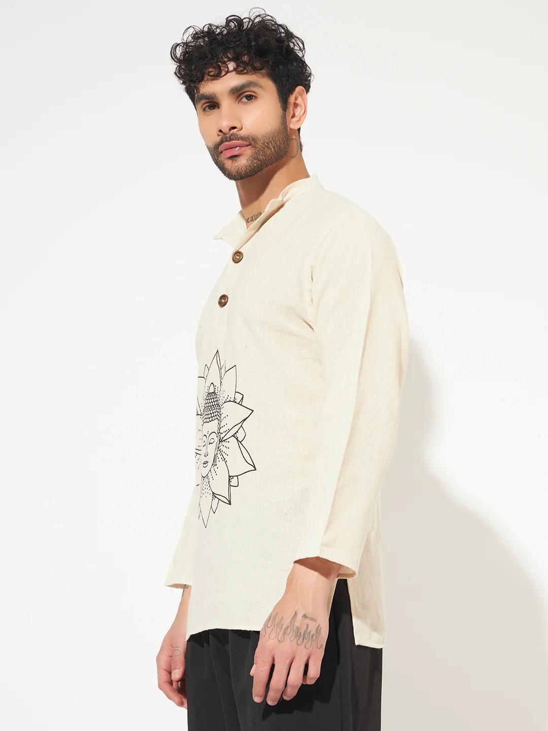 Breathable cotton khadi fabric Buddha short kurta for men