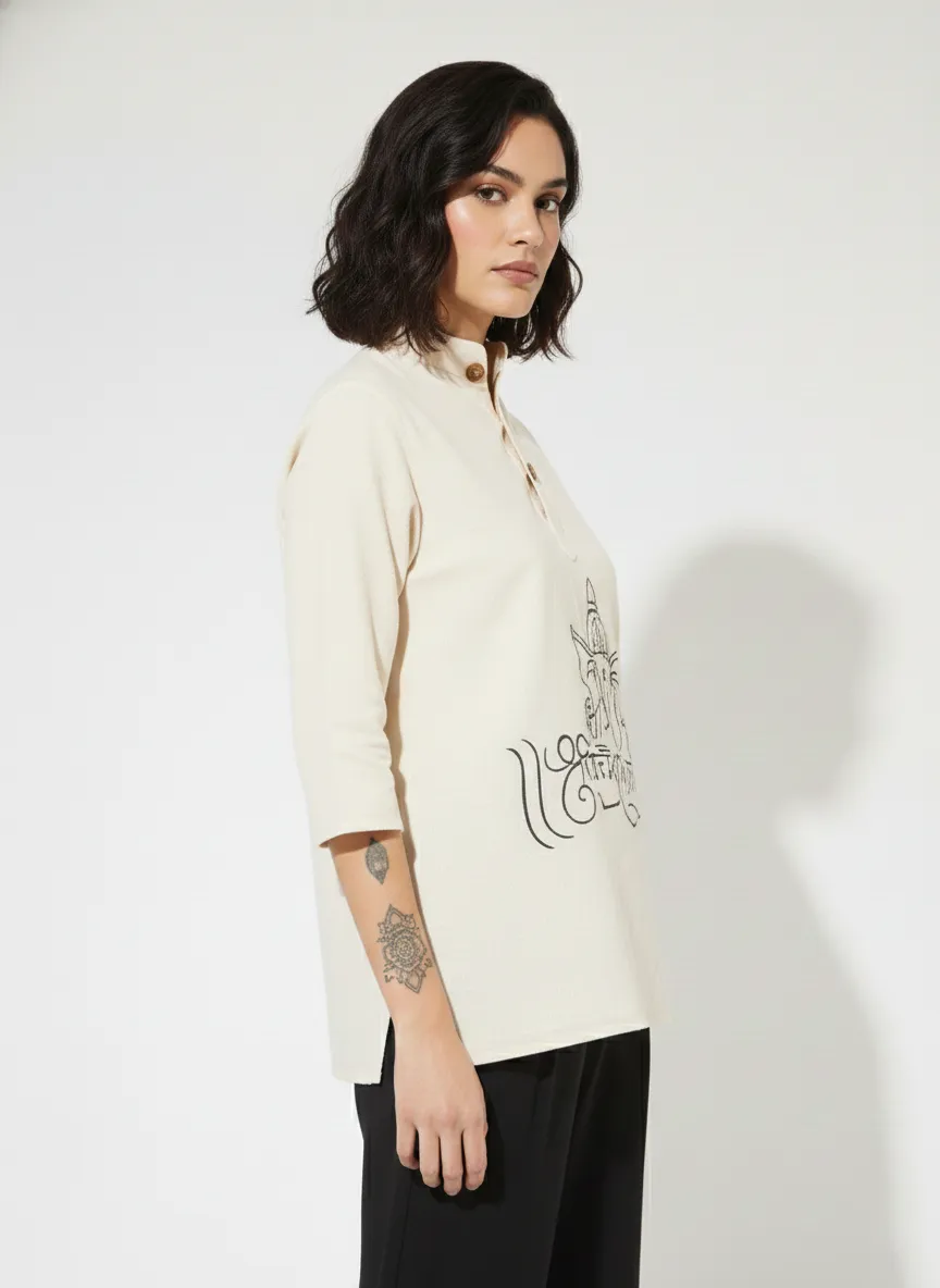 ganpati (6) Lord Ganpati print on cotton khadi short kurta for women