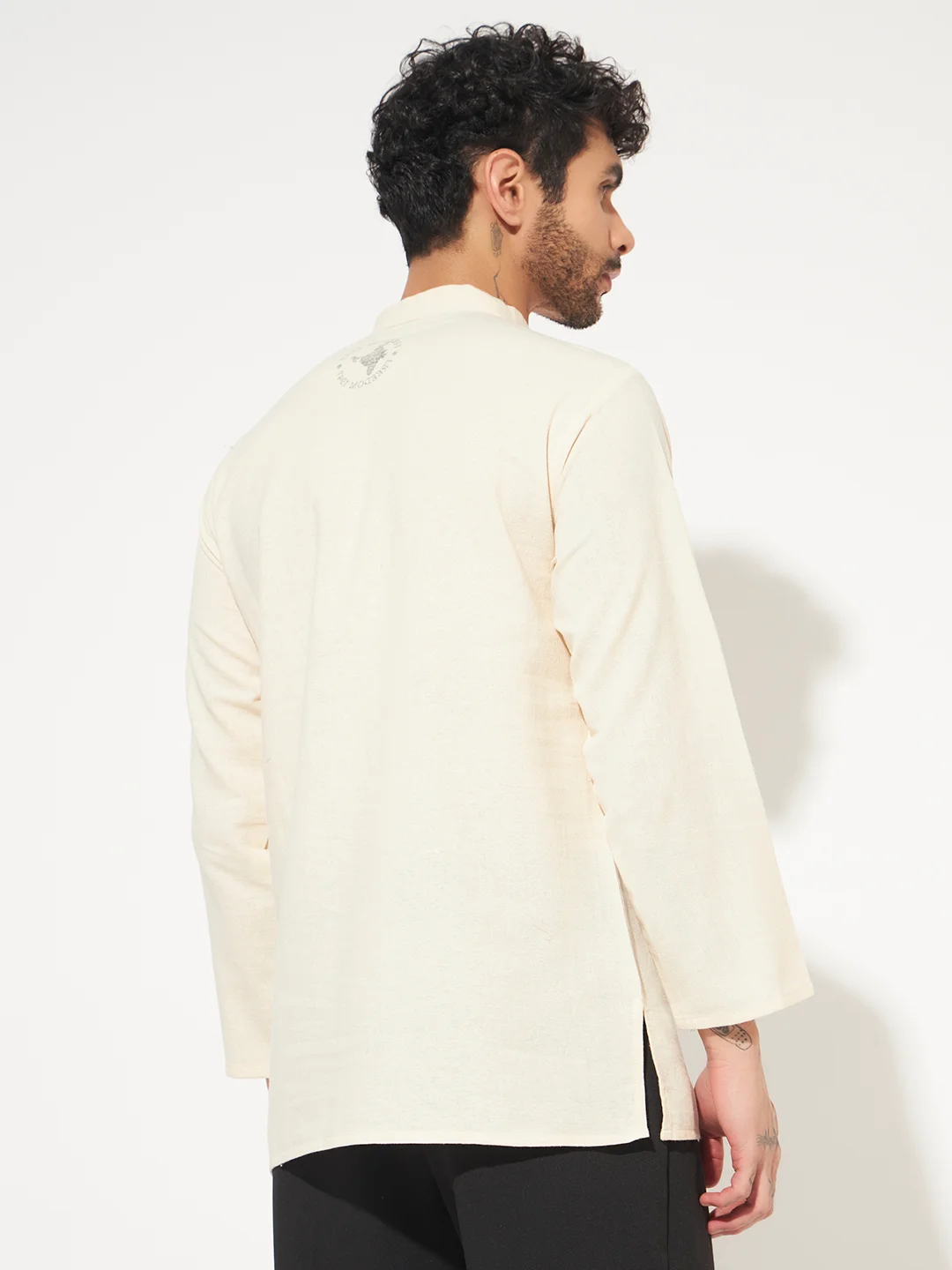 ganpati short kurta for men back Back view of Ganpati Printed Cotton Short Kurta for Men