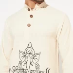 Ganpati Printed Cotton Short Kurta for Men for festive and puja wear