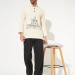 Oversize loose fit Ganpati cotton short kurta for men