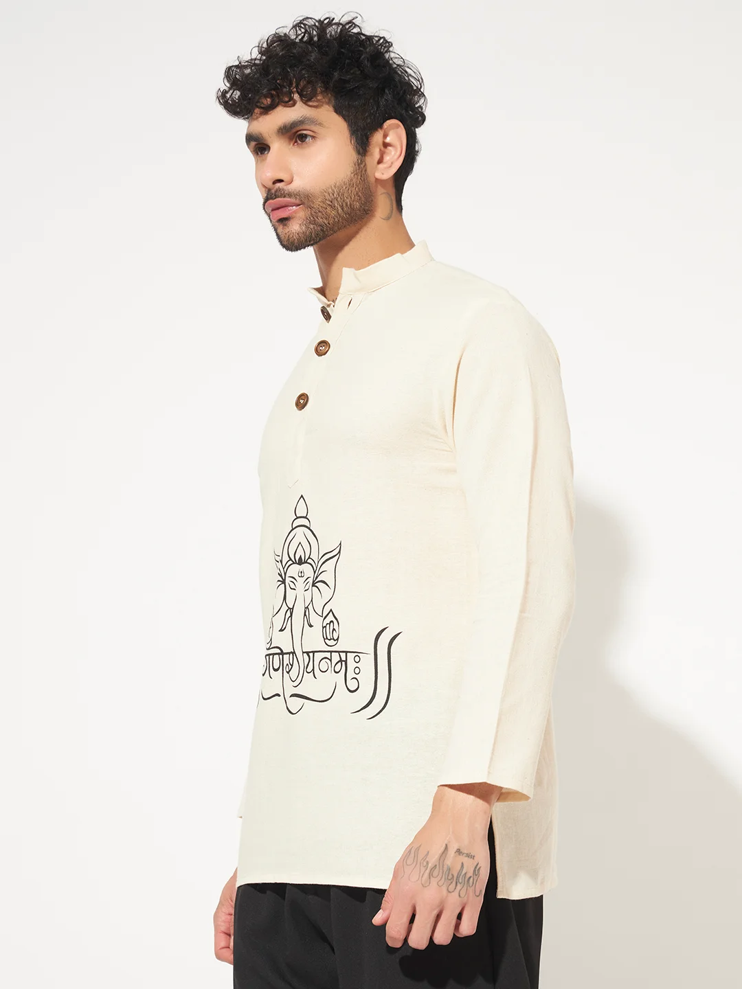 ganpati short kurta for men left Breathable cotton khadi fabric Ganpati short kurta for men