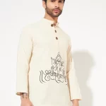 Ganpati motif print on cotton khadi short kurta for men