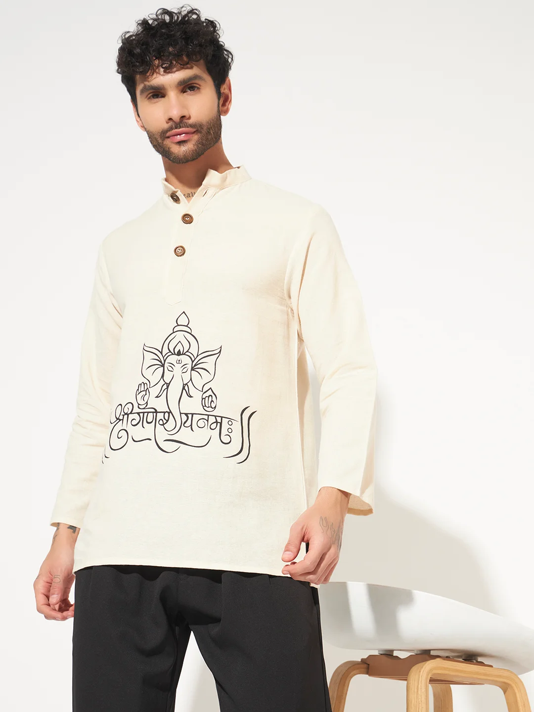 ganpati short kurta for men Ganpati Printed Cotton Short Kurta for Men – Loose Fit Ethnic Wear