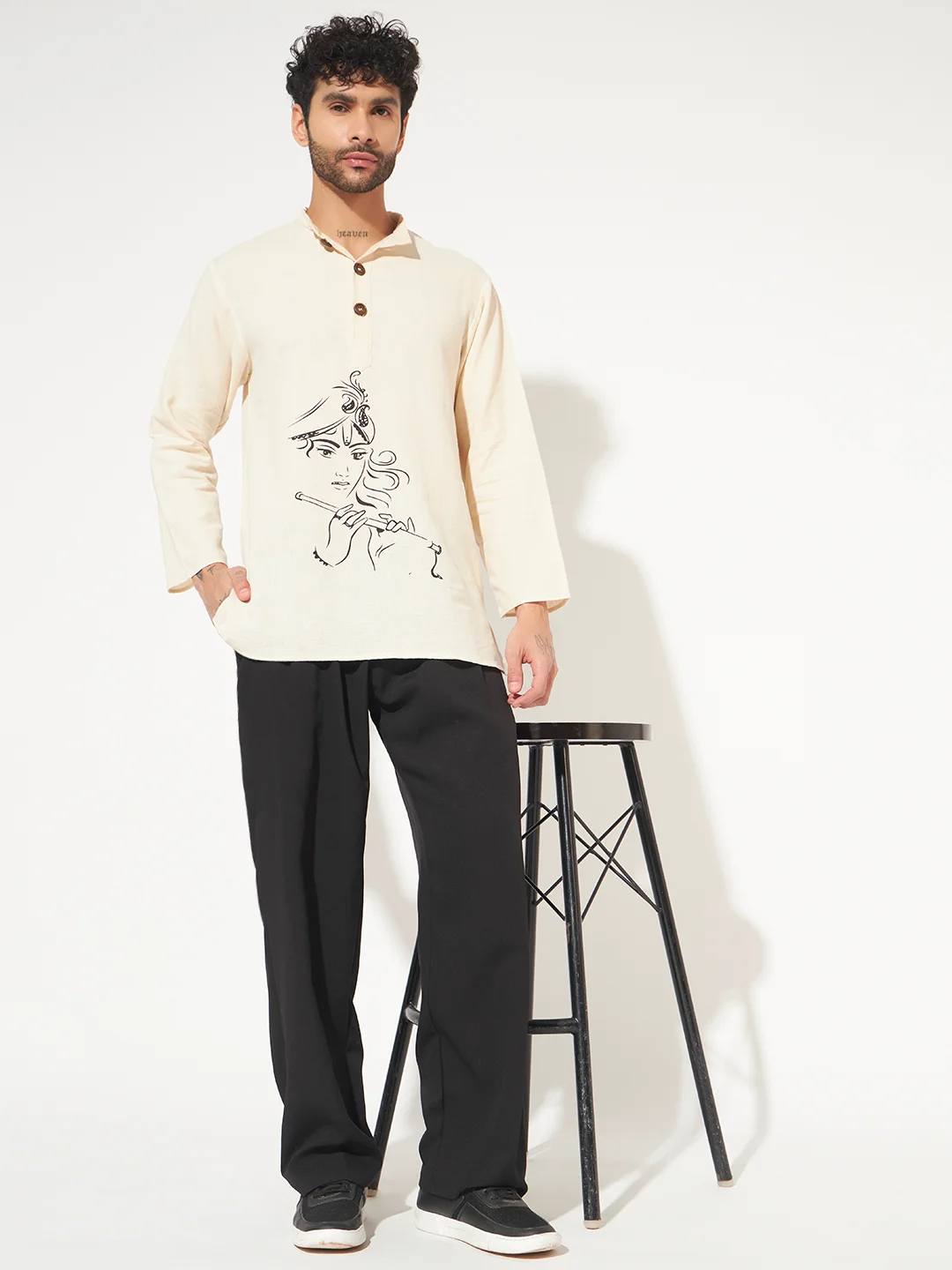 krishna men kurta full Oversize loose fit Shri Ram cotton short kurta for men