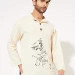 Men wearing Krishna printed cotton khadi kurta