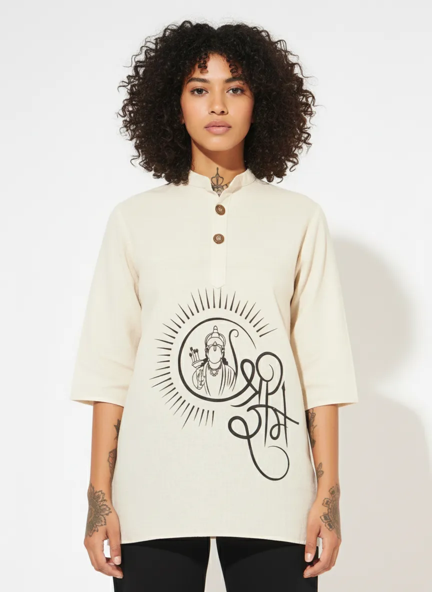 shri (11) Shri Ram Printed Cotton Short Kurta for Women with 3/4 Sleeves