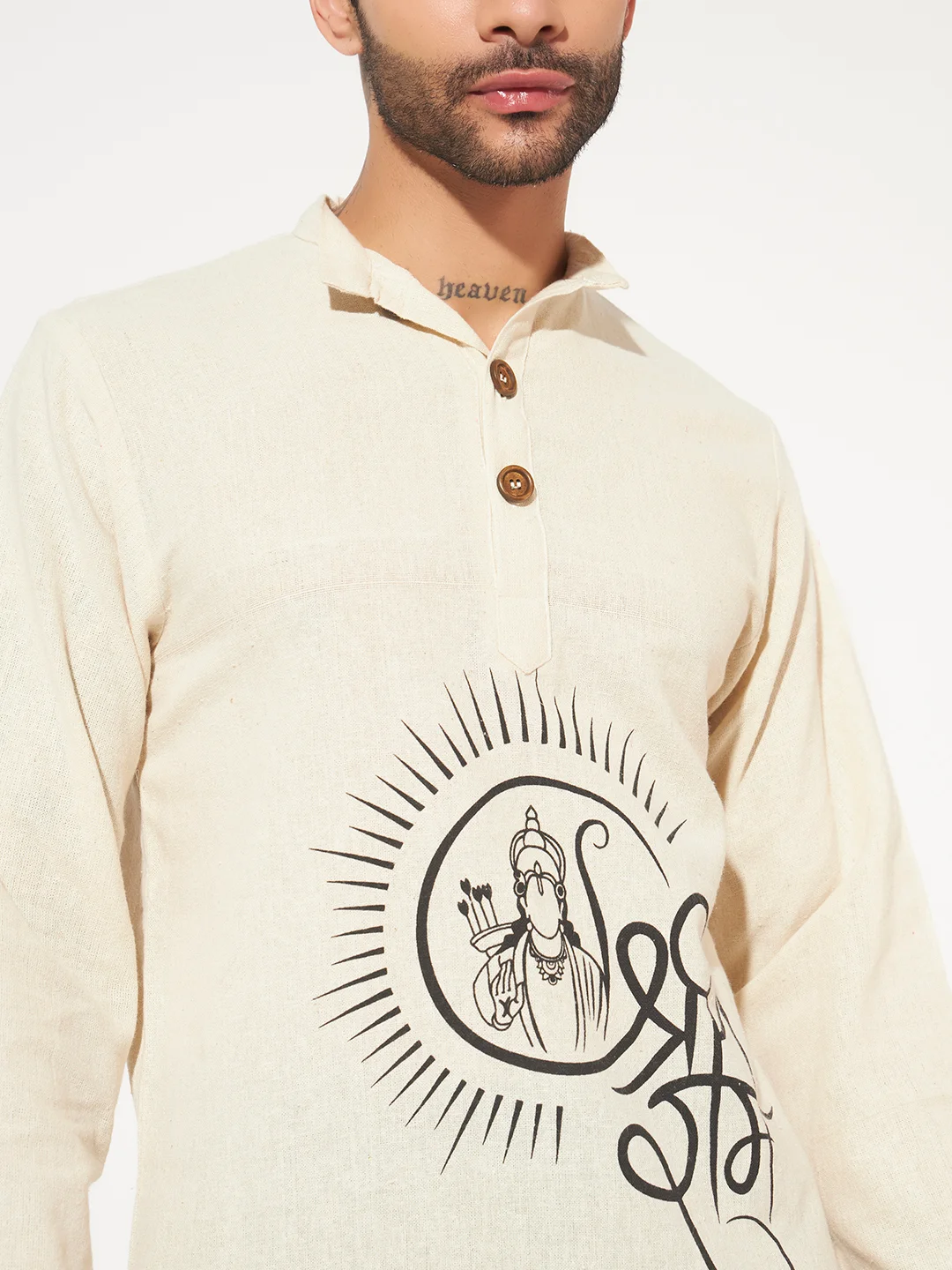 Shri Ram Printed Cotton Short Kurta for Men for puja and festive wear