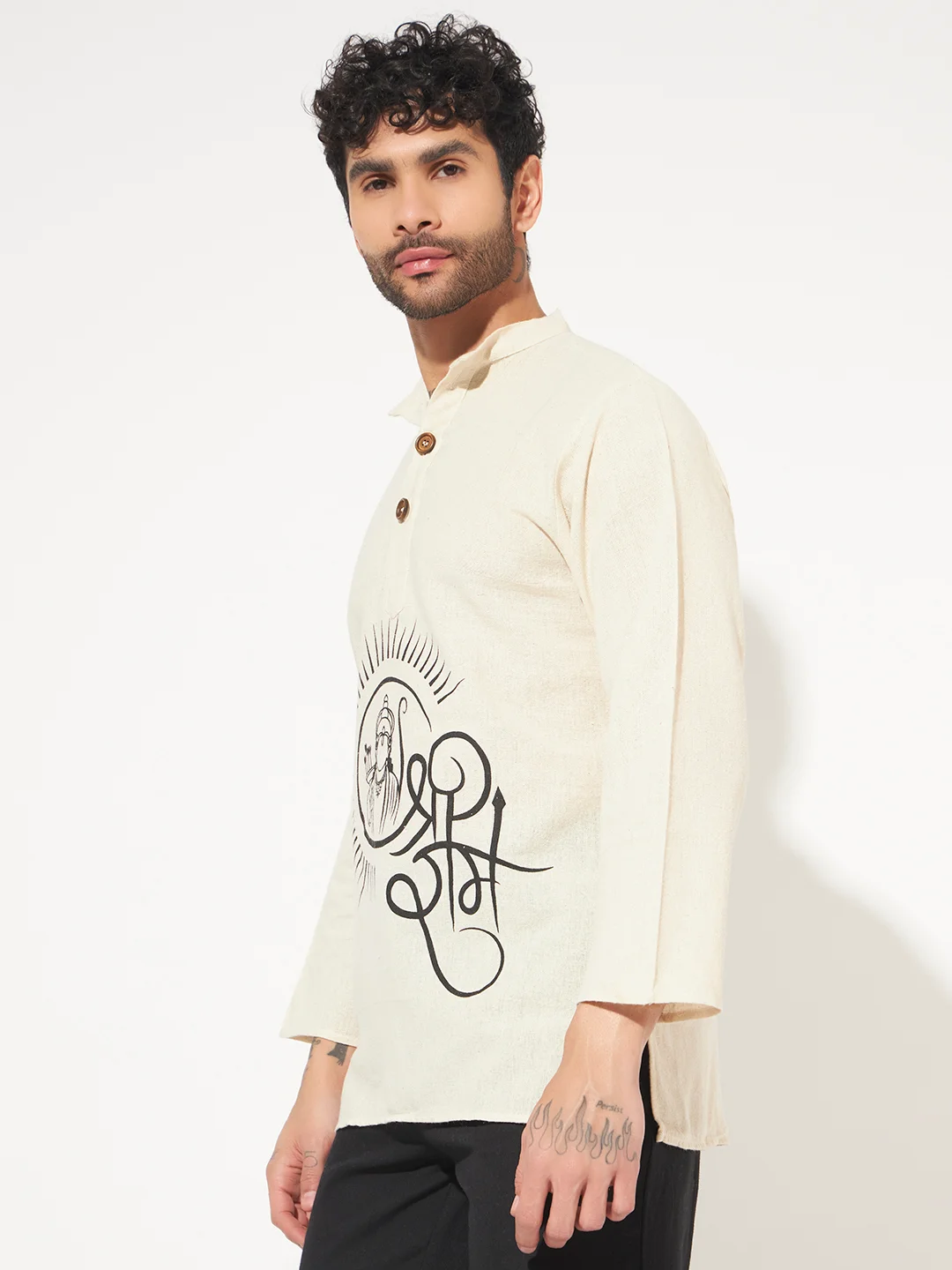 Breathable cotton khadi fabric Shri Ram short kurta for men
