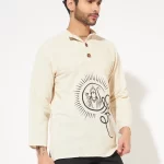 Shri Ram motif print on cotton khadi short kurta for men